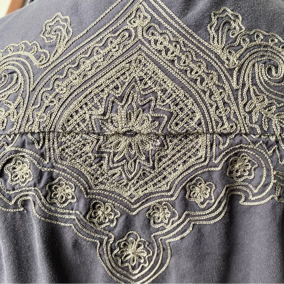 Lucky Brand Bohemian Embroidery Trim Button Up Shirt - Picture 11 of 16
